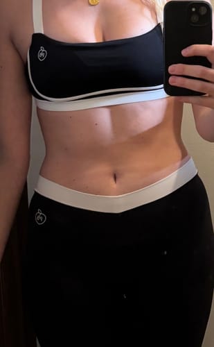Customer photo review of Pchee Black and White Cross Back Sports Bra