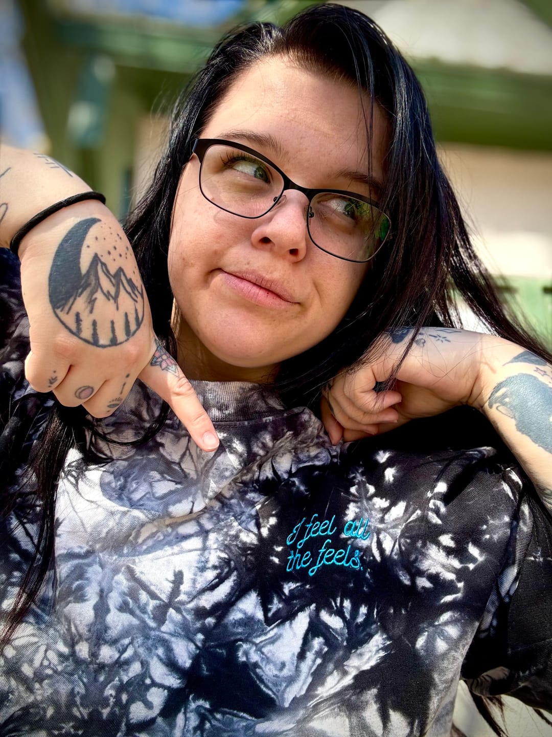 Customer photo review of I Feel All The Feels Oversized tie-dye t-shirt
