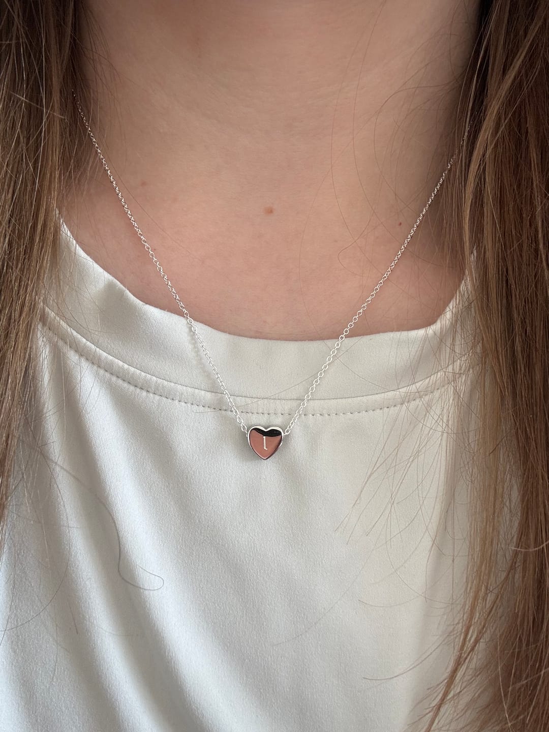 Customer photo review of Amo Heart Necklace in Silver