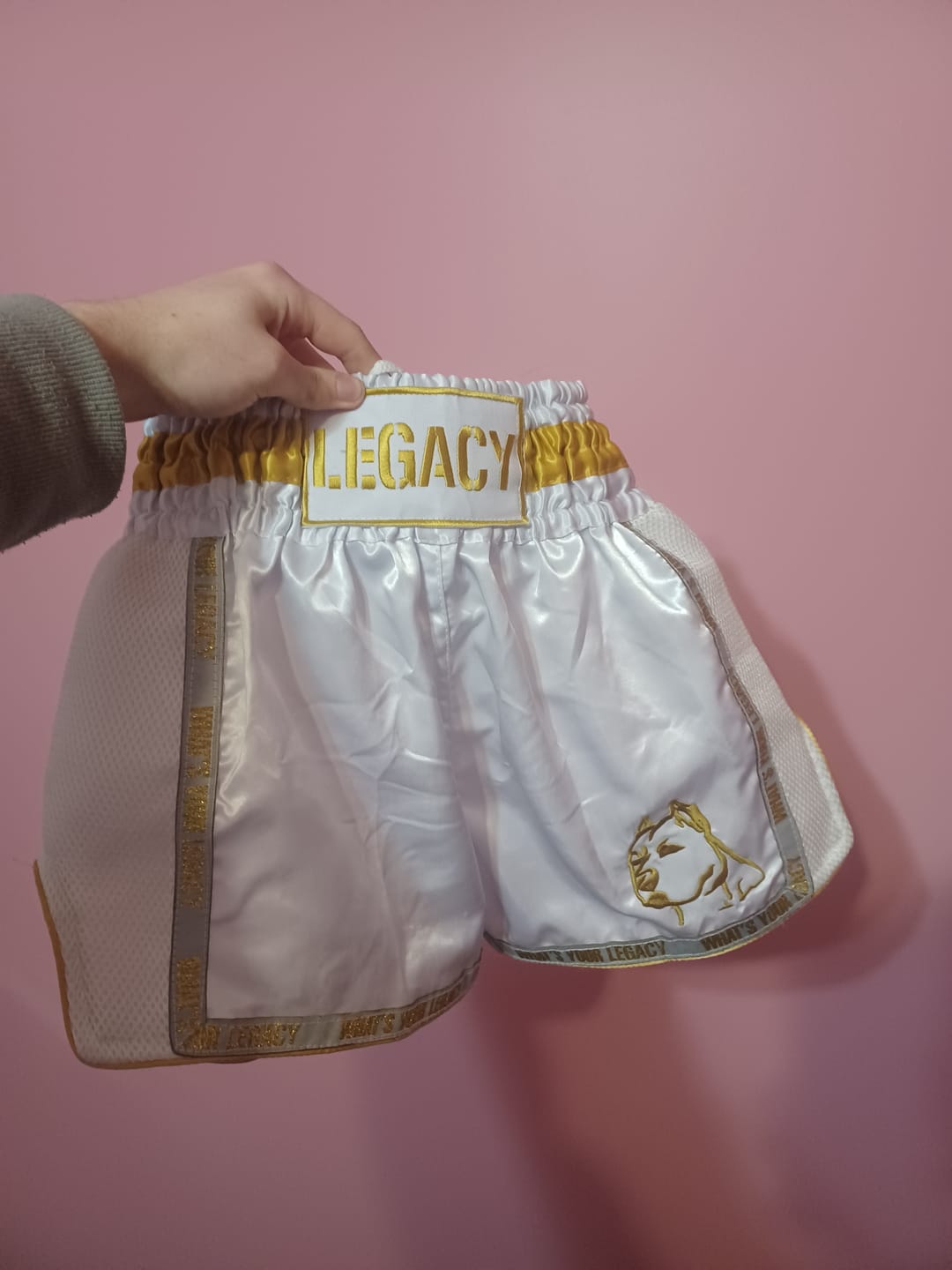Customer photo review of LEGACY HIGH BALLER MUAY THAI SHORTS