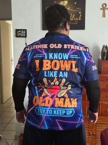Customer photo review of Maxcorners Bowling I know I bowl like an old man Try to keep up Personalized Name 3D Unisex Shirt