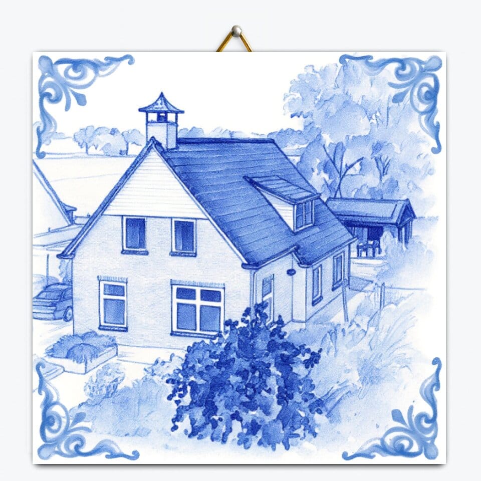 Customer photo review of Delfts Blauw tegeltje bedrukken met eigen huis