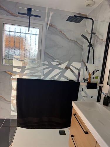 Customer photo review of Panneau Mural PVC Effet Marbre Doré – Étanche et facile à poser