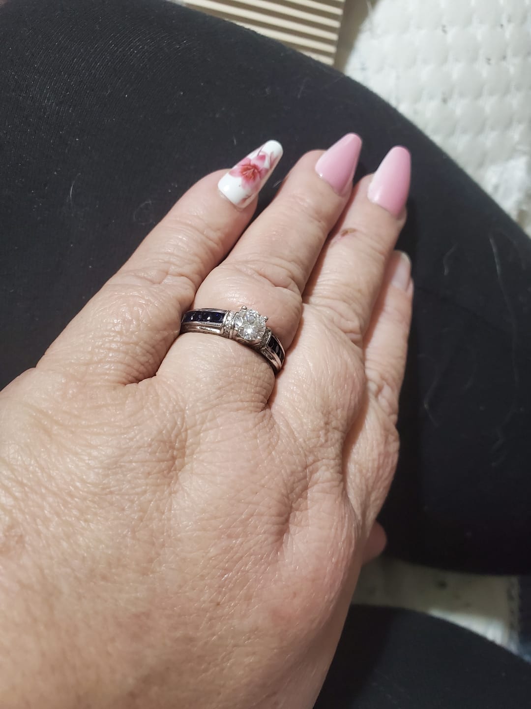 Customer photo review of Moissanite With Channel Set Sapphire Accents Engagement Ring