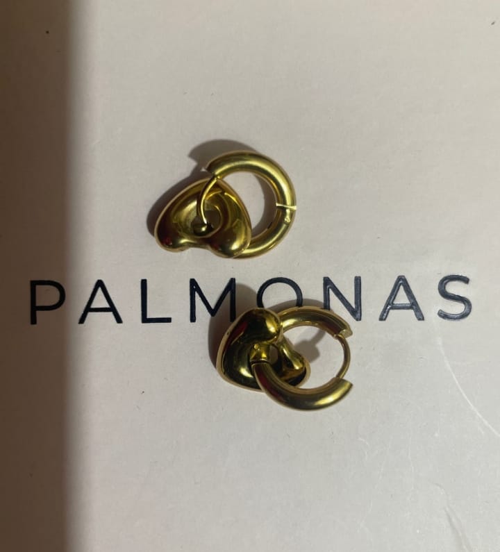 Customer photo review of Gold Heart Hoop Drop Earrings