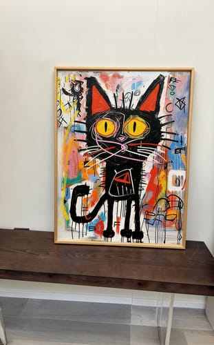 Customer photo review of Neon Feline – Vibrant Graffiti Art Black Cat Wall Decor, Street Style Modern Art