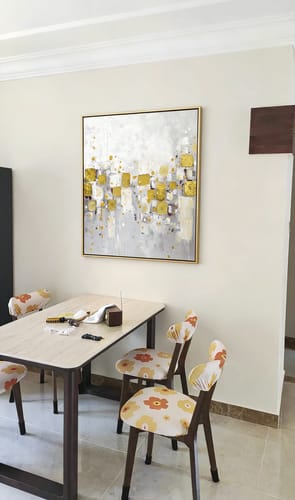 Customer photo review of Golden Mosaic - Abstract Gold Leaf Oil Painting, Modern Textured Canvas Wall Art