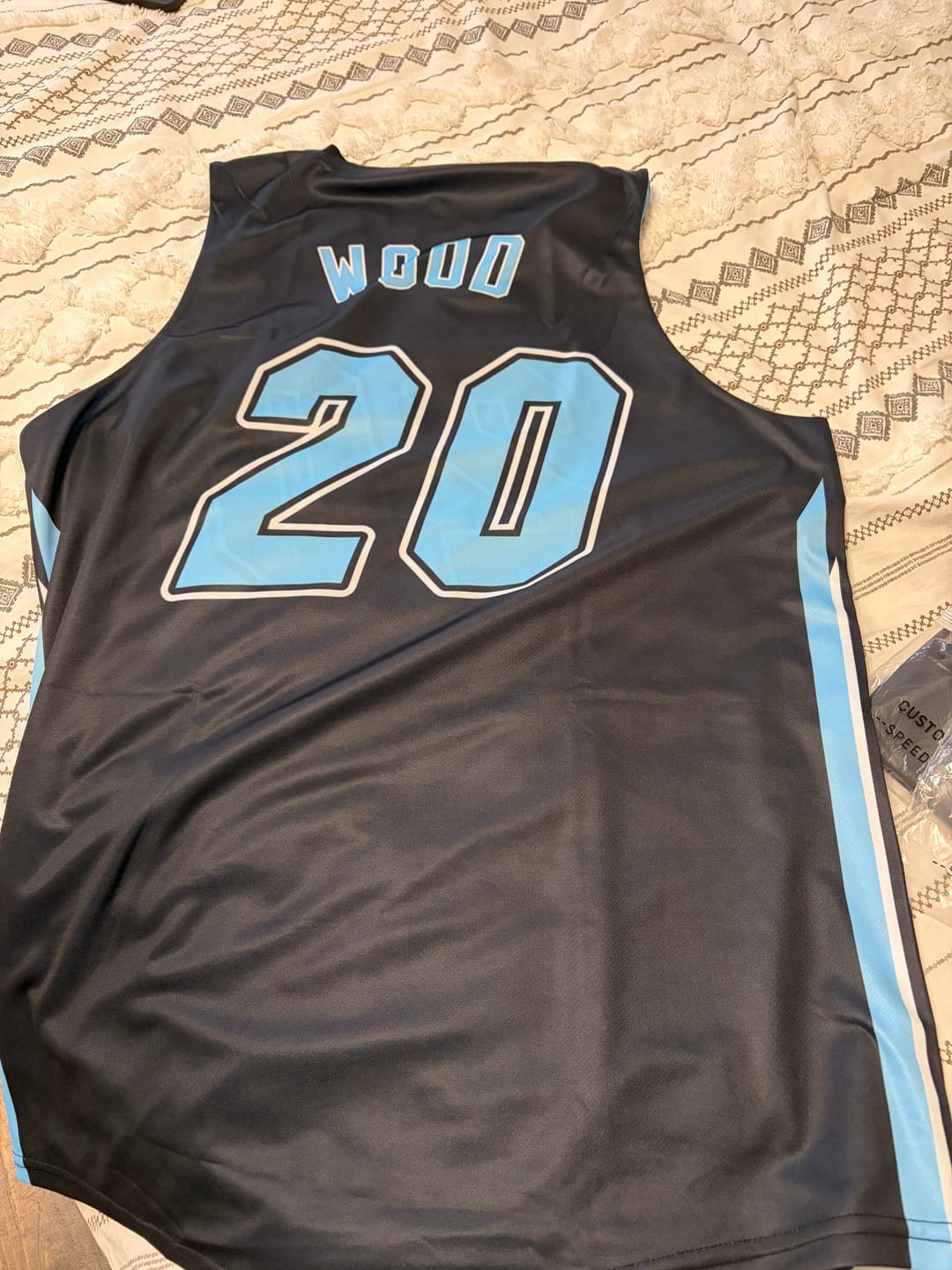 Customer photo review of Custom Black Light Blue Double Side Tops Training Basketball Jersey