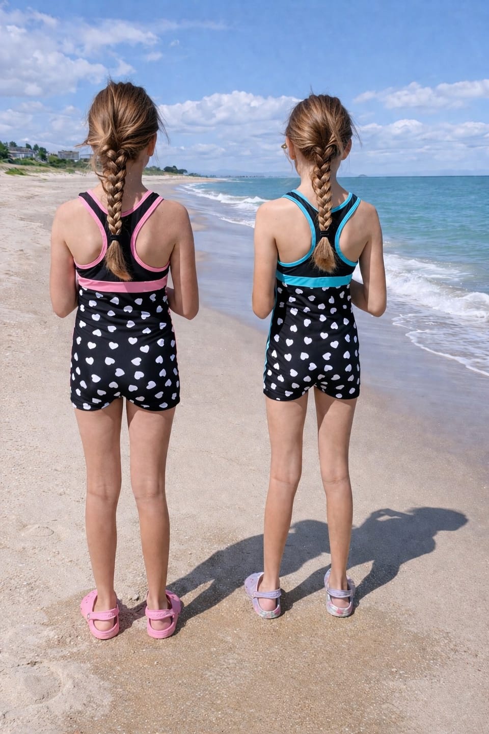 Customer photo review of Girls One Piece Aqua Hearts Racerback UPF 50+ Swimsuit