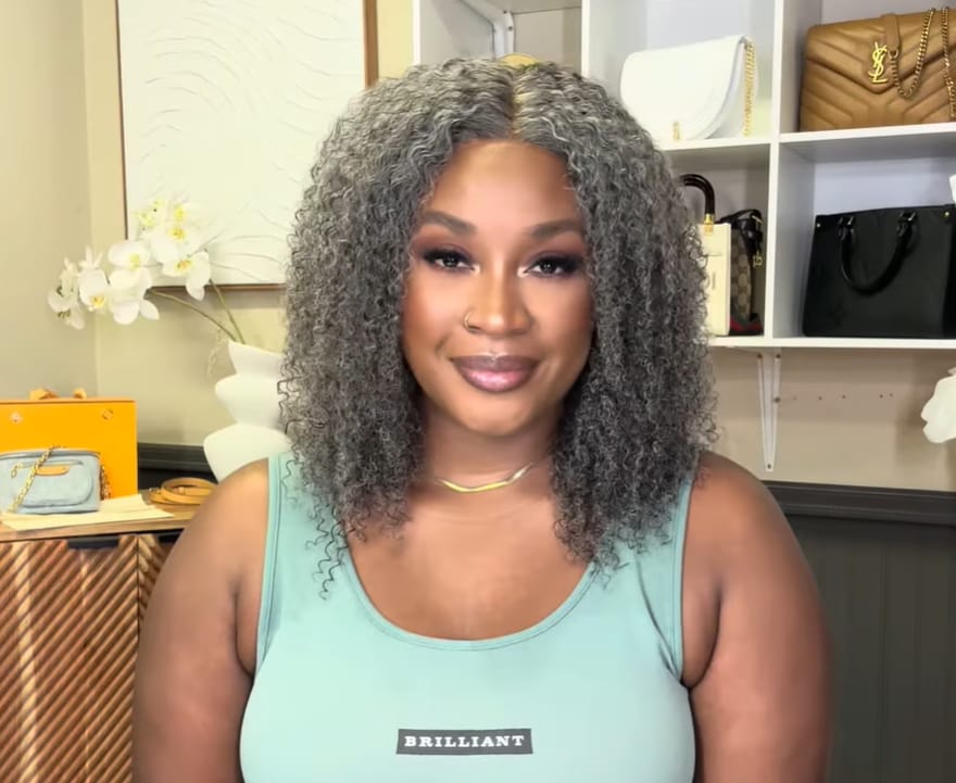 Customer photo review of Luvwin 5x5 Closure Salt & Pepper Burmese Curly Glueless Wig 100% Human Hair
