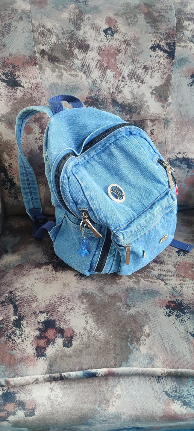 Customer photo review of Women Casual Solid Large Capacity School Denim Backpack