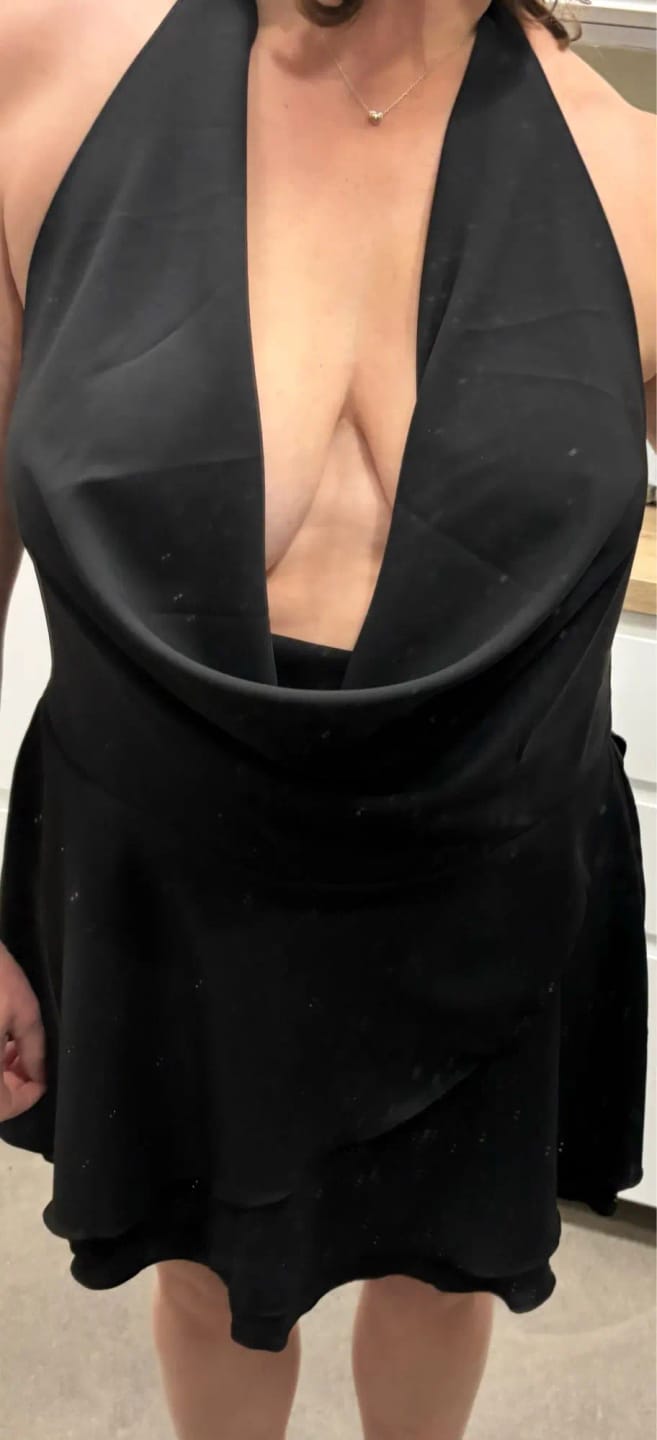 Customer photo review of Aiza Draped Deep Neck Mini Dress