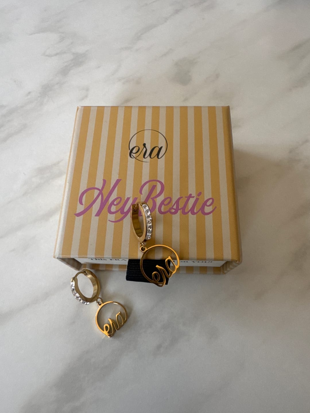 Customer photo review of Gold Precious Logo Earrings