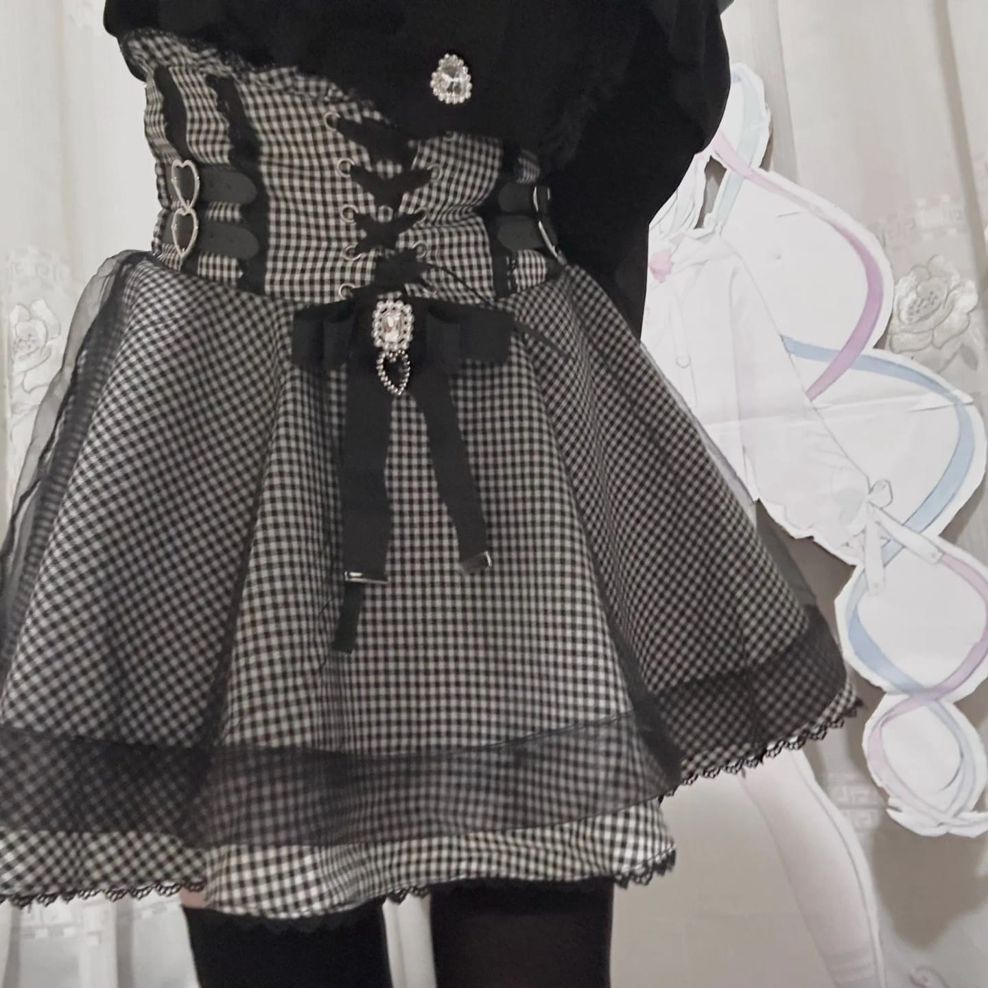 Customer photo review of Sweet Elegant Kawaii Slim Off Shoulder Suit Women's Japanese Lovely Lace New Black Short Skirt Suit Fashion Vintage Lolita Set