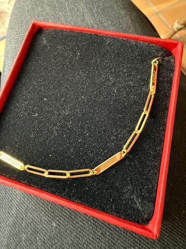 Customer photo review of Engraved Bar Bracelet with Paperclip Chain