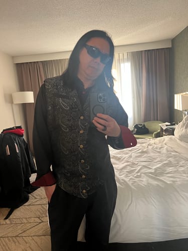 Customer photo review of Barry. Wang Grey Paisley Victorian Silk Party Suit Vest Jacquard Tuxedo Waistcoat