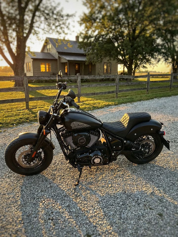 Customer photo review of Iron Born Diamond Stitch Indian Chief Bobber Dark Horse 2-Up Seat Black