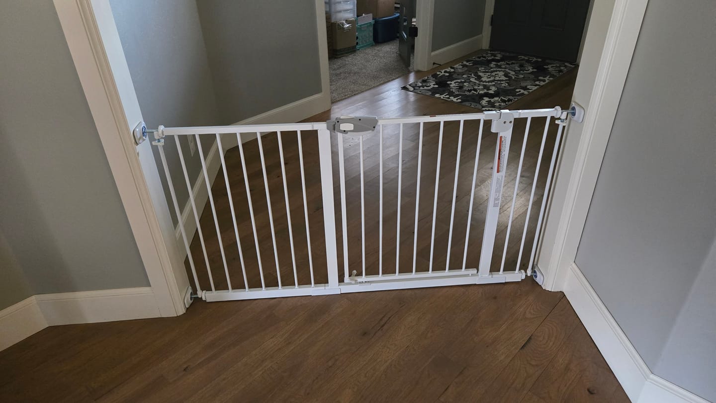 Customer photo review of FairyBaby 30"/ 36.6" Tall Safety Gate, with Dual-Direction Swing and One-Way Setting Control