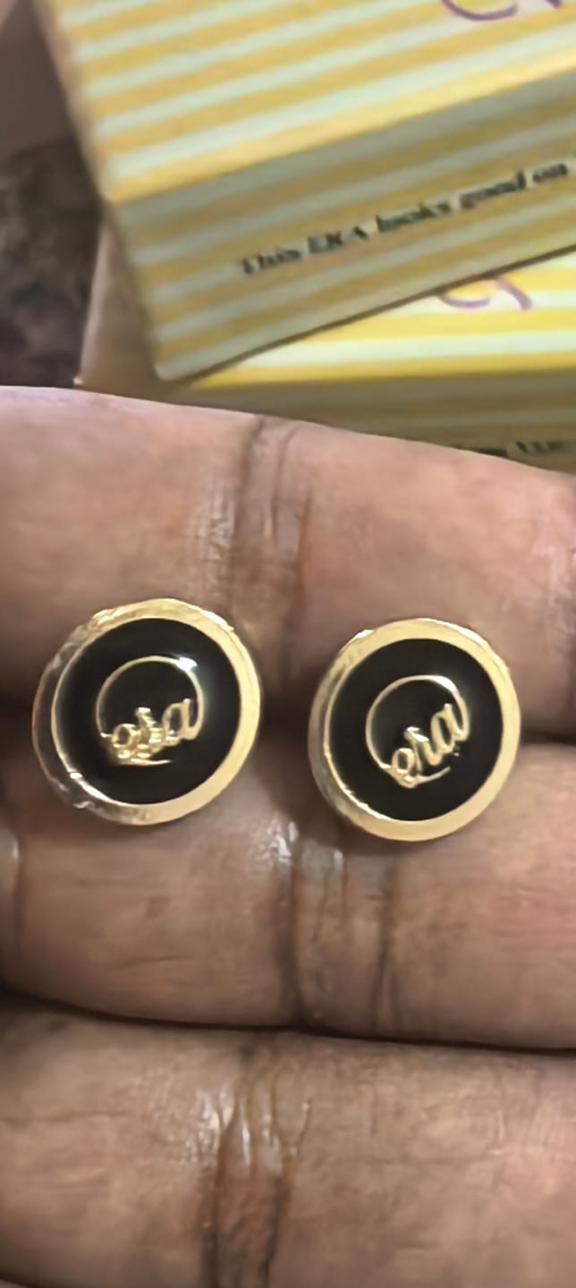 Customer photo review of Gold Precious Logo Earrings