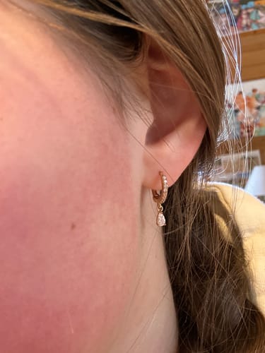 Customer photo review of Ottillie Raindrop Huggie Earrings