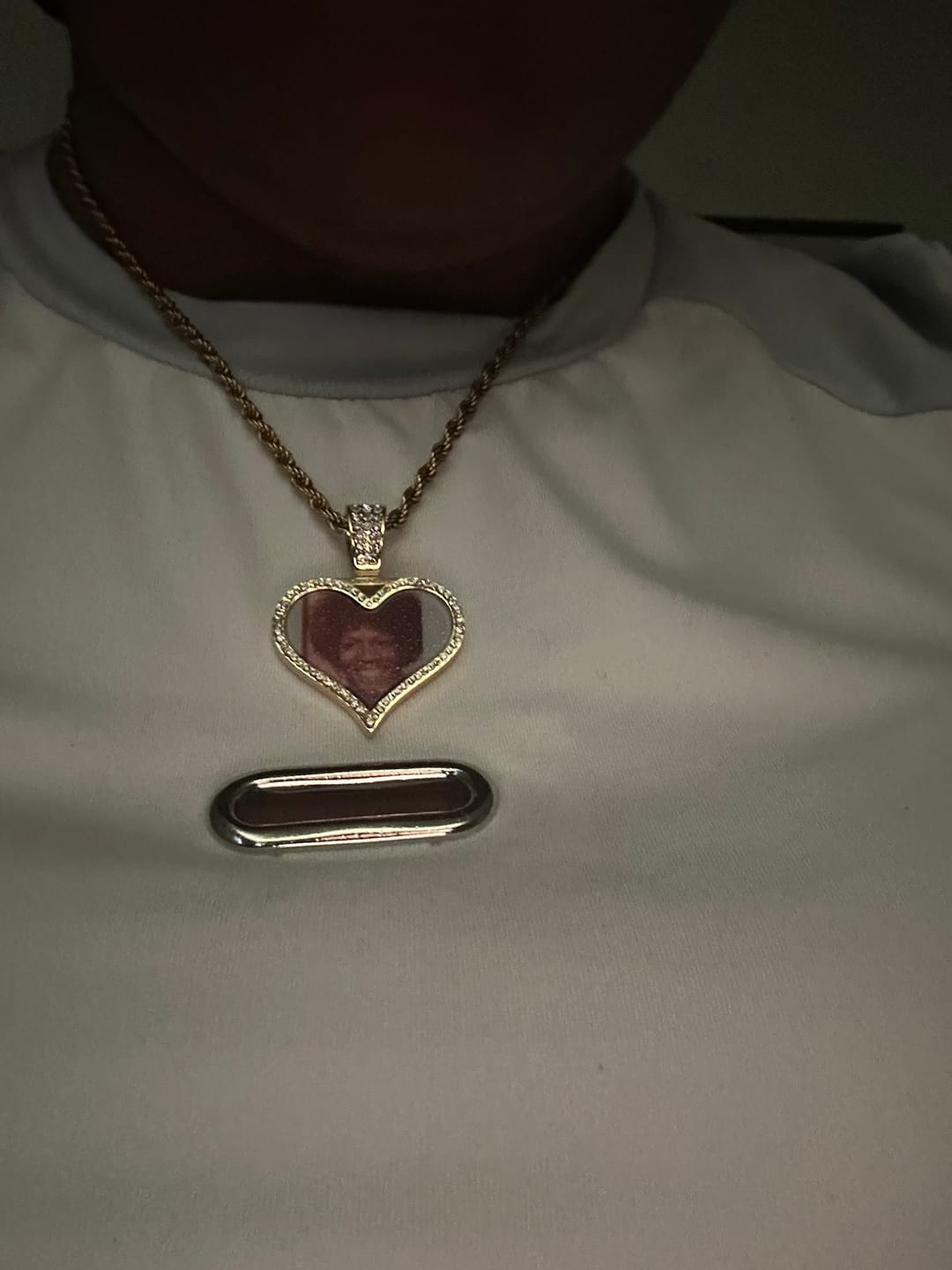 Customer photo review of Personalized Diamond Studded Heart Colorful Photo Necklace