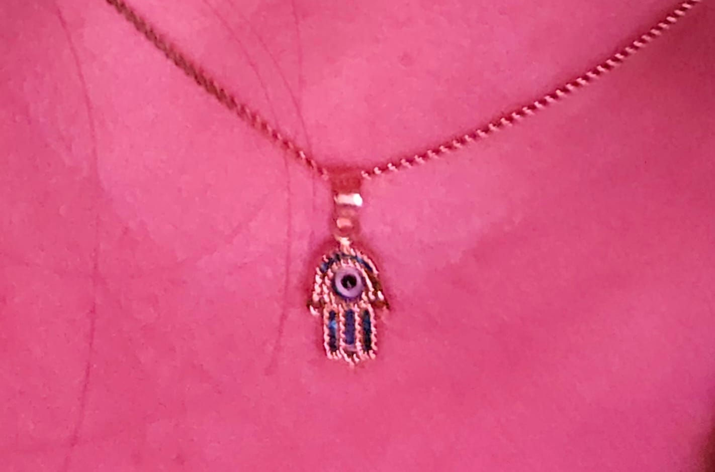 Customer photo review of 14K Gold Evil Eye Hamsa Pendant