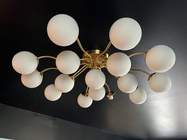 Customer photo review of Bloom Brass Frosted Glass Bubble Semi Flush Chandelier