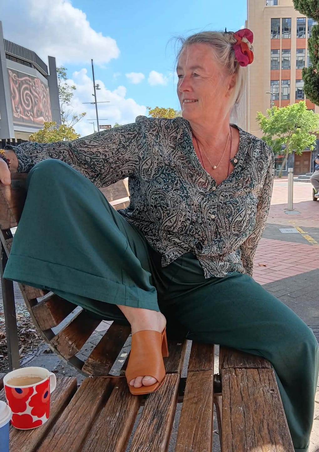 Customer photo review of Buddha Stones Plain Color Cotton Linen High Waist Wide Leg Pants With Pockets