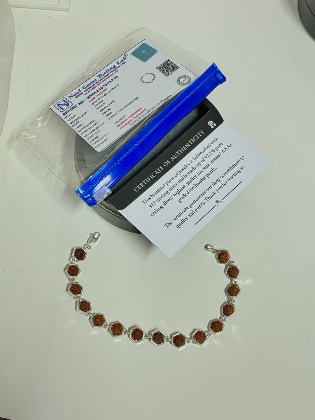 Customer photo review of Silver Hexagon Rudraksha Bracelet