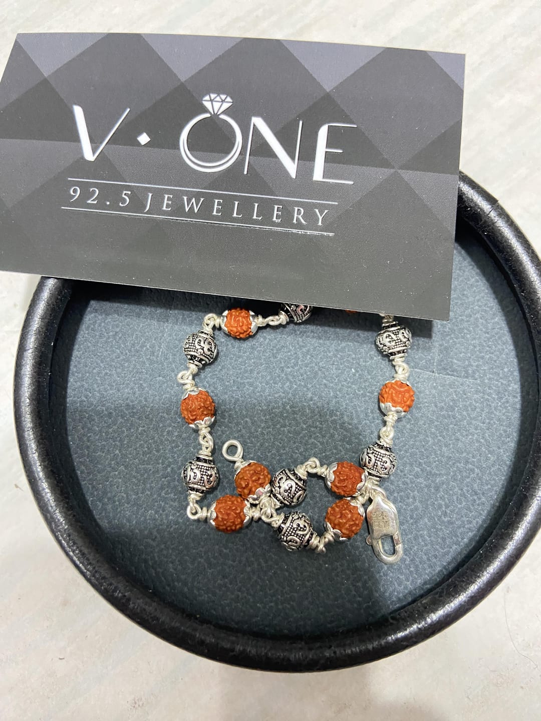 Customer photo review of Silver Om Rudraksha Bracelet