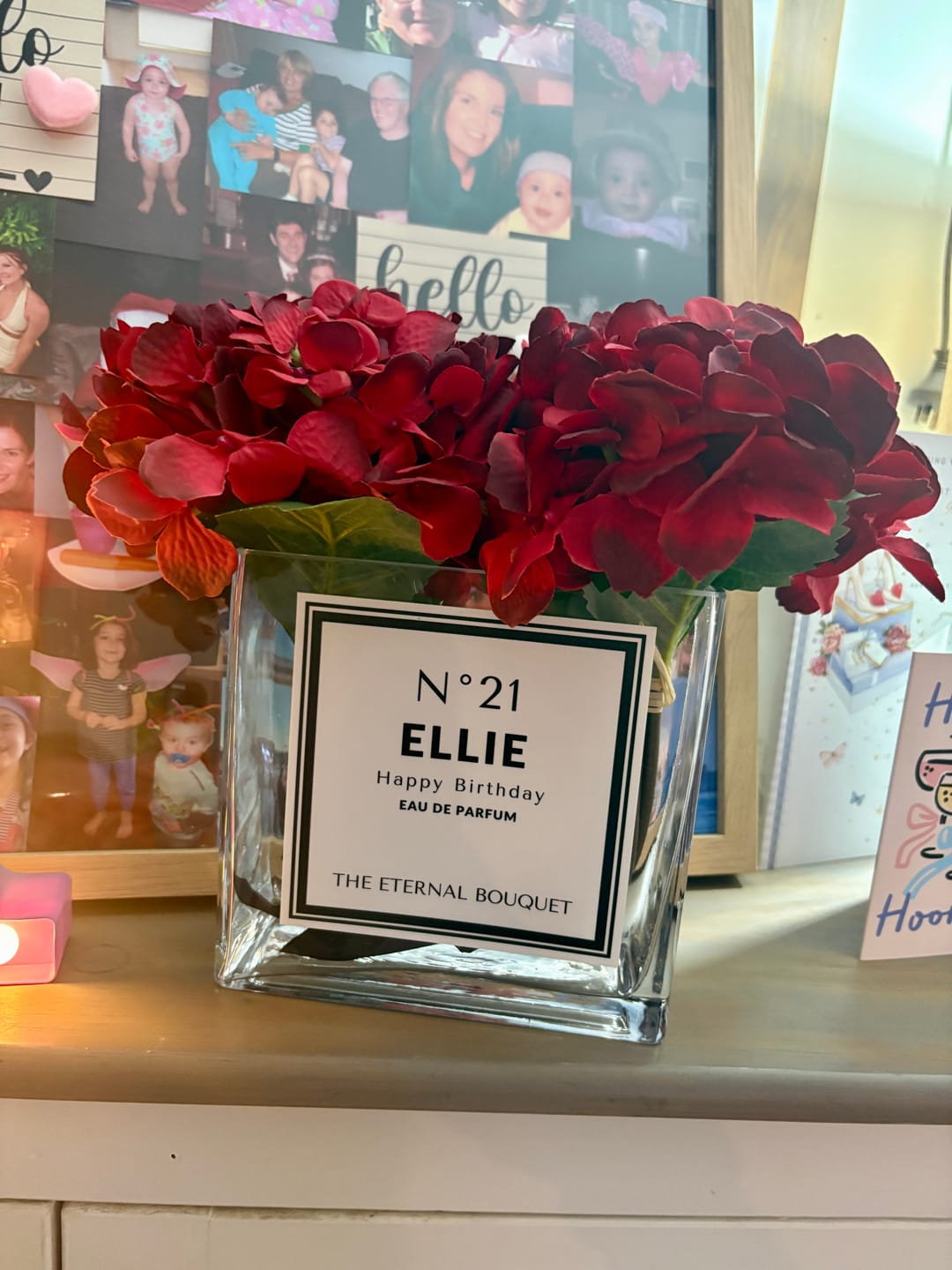 Customer photo review of Personalised Glass Vase - Scented Silk Blooms