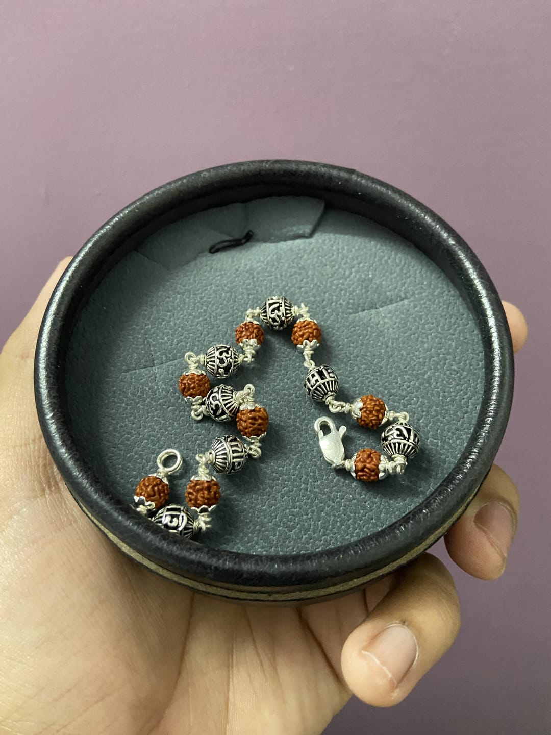 Customer photo review of Silver Om Namah Shivay Rudraksha Bracelet