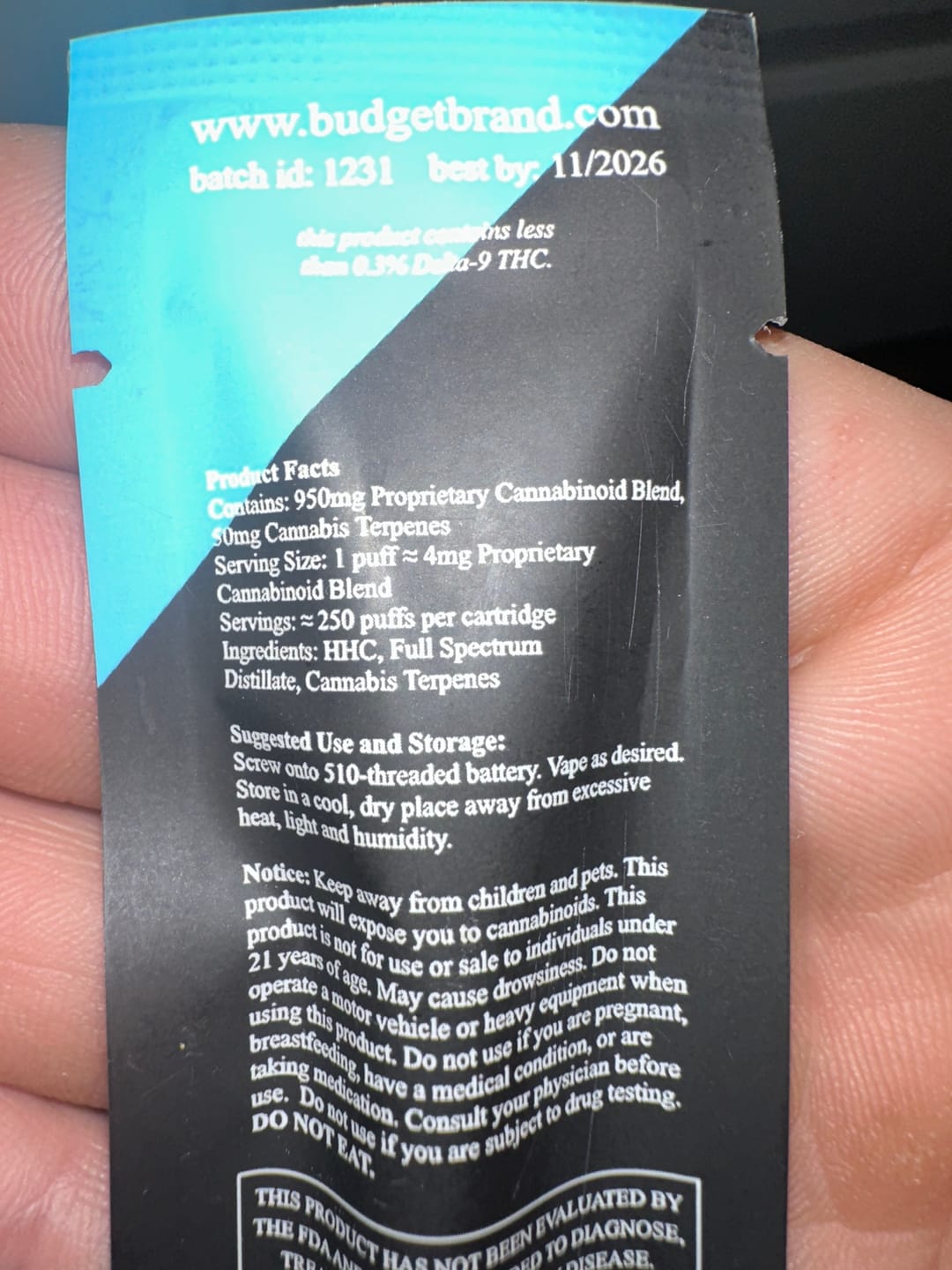 Customer photo review of 1 Gram HHC Full Spectrum Vape Cartridge | Tahoe OG - Indica