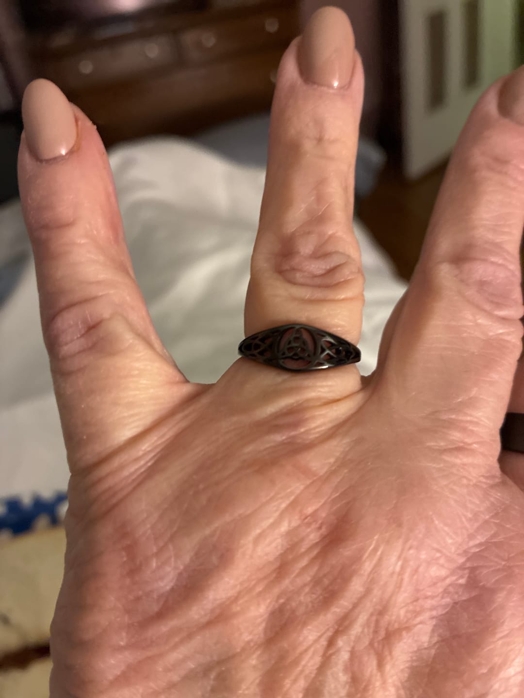 Customer photo review of Titanium Steel Celtic Knot Hollow Ring (Retro Ethnic Style)