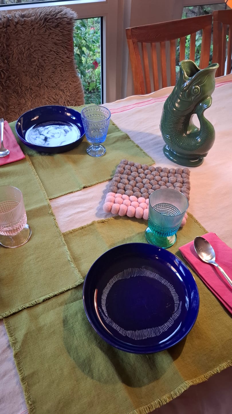 Customer photo review of Leinen-Tischset mit Fransen, Christmas Green