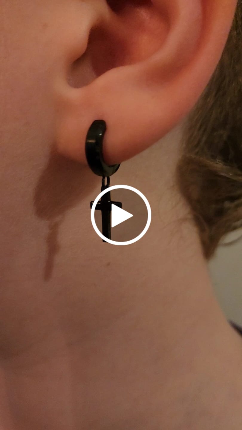 Customer video review of Beveled Edge Cross Earrings