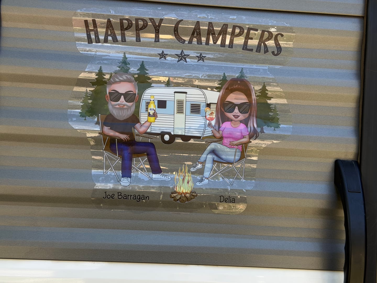Customer photo review of Camping Partners For Life Doll Couple Sitting Personalized RV Decal