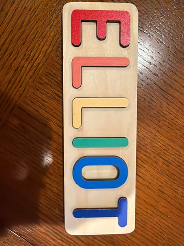 Customer photo review of Personalized Wooden Baby Name Stacking Toy