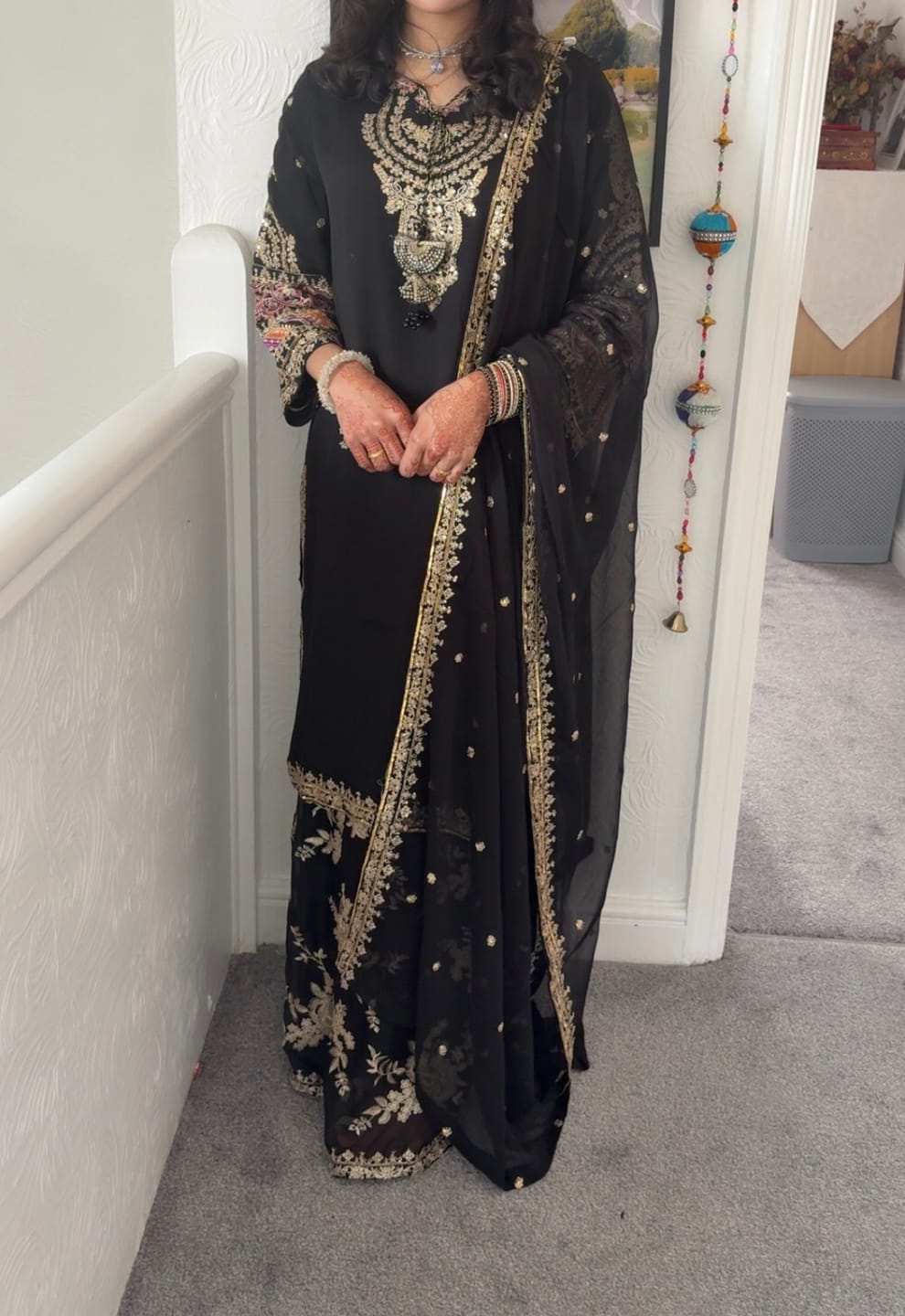 Customer photo review of Eid Outfit - Chiffon Outfit with Chiffon Dupatta and Plazzo  - Ready to Wear- MC-V6-D8 - Black