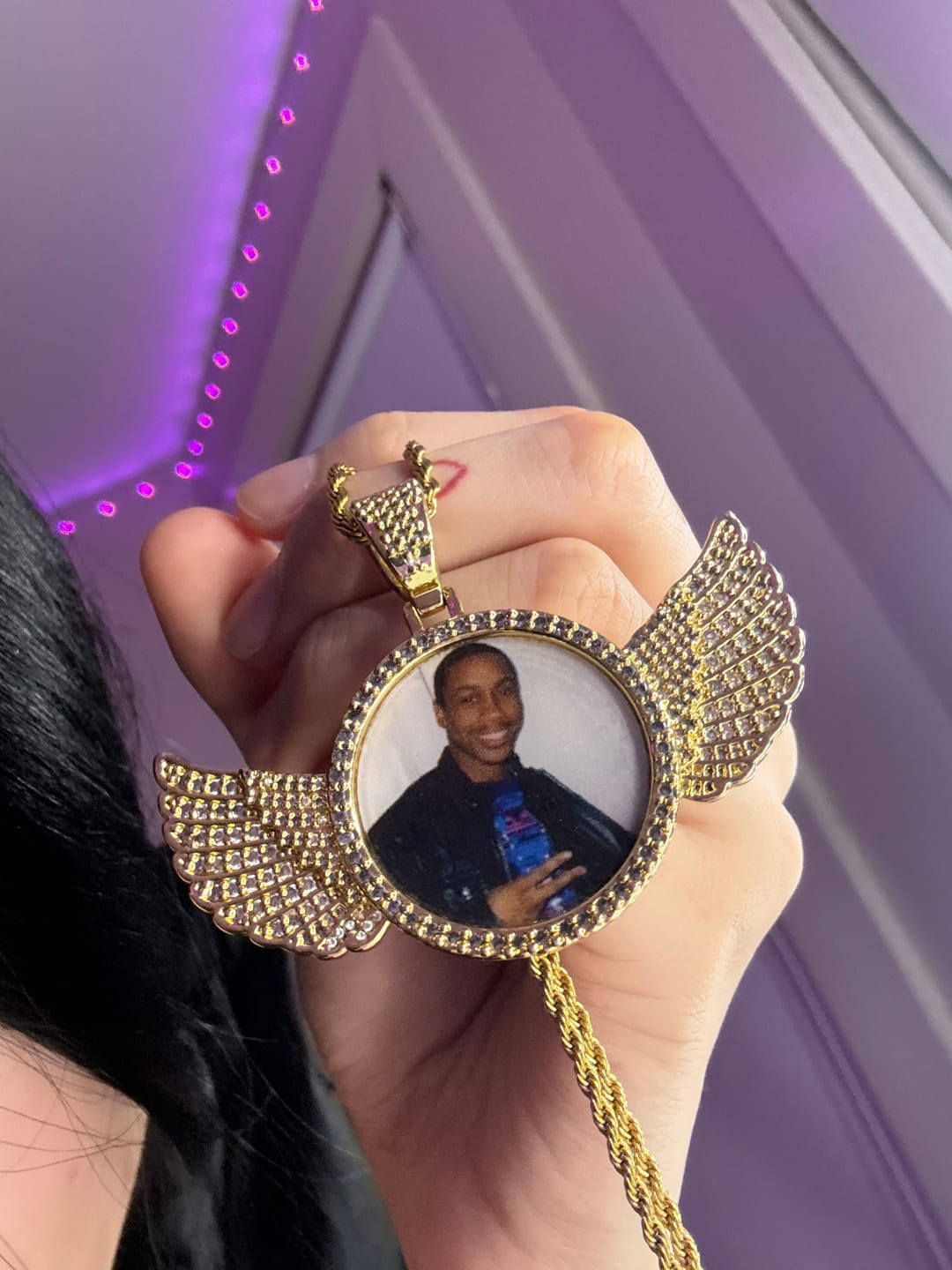 Customer photo review of Iced Angel Photo Pendant Chain