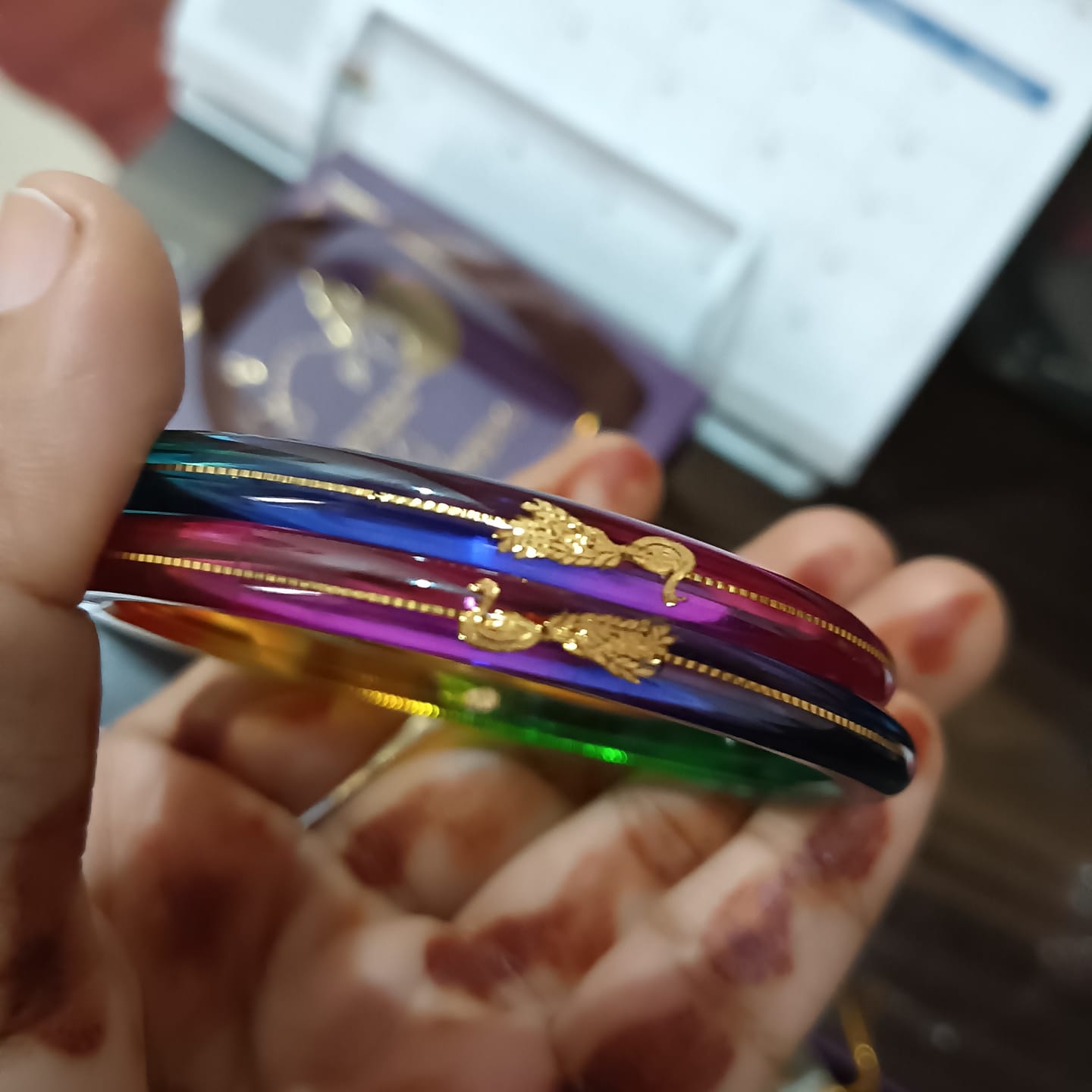 Customer photo review of "Mayur A Colorful Peacock Style!" - 916 22k Gold Bangles (Multicolour)