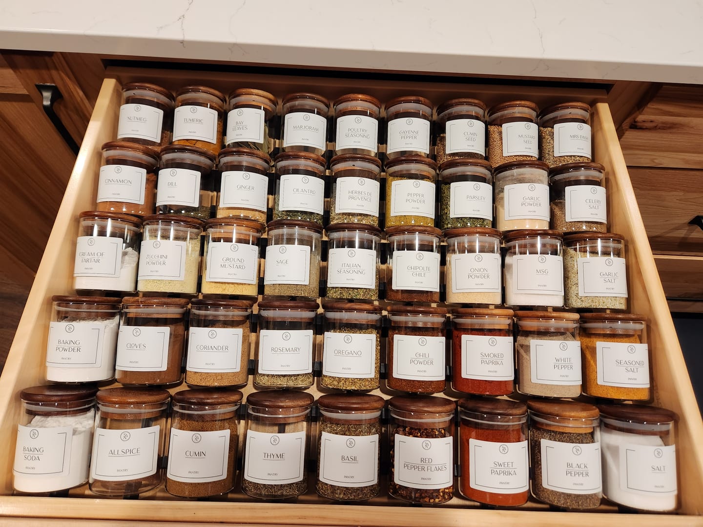 Customer photo review of Glass Spice Jars with Airtight Wooden Lids - Spice Jar Storage Set