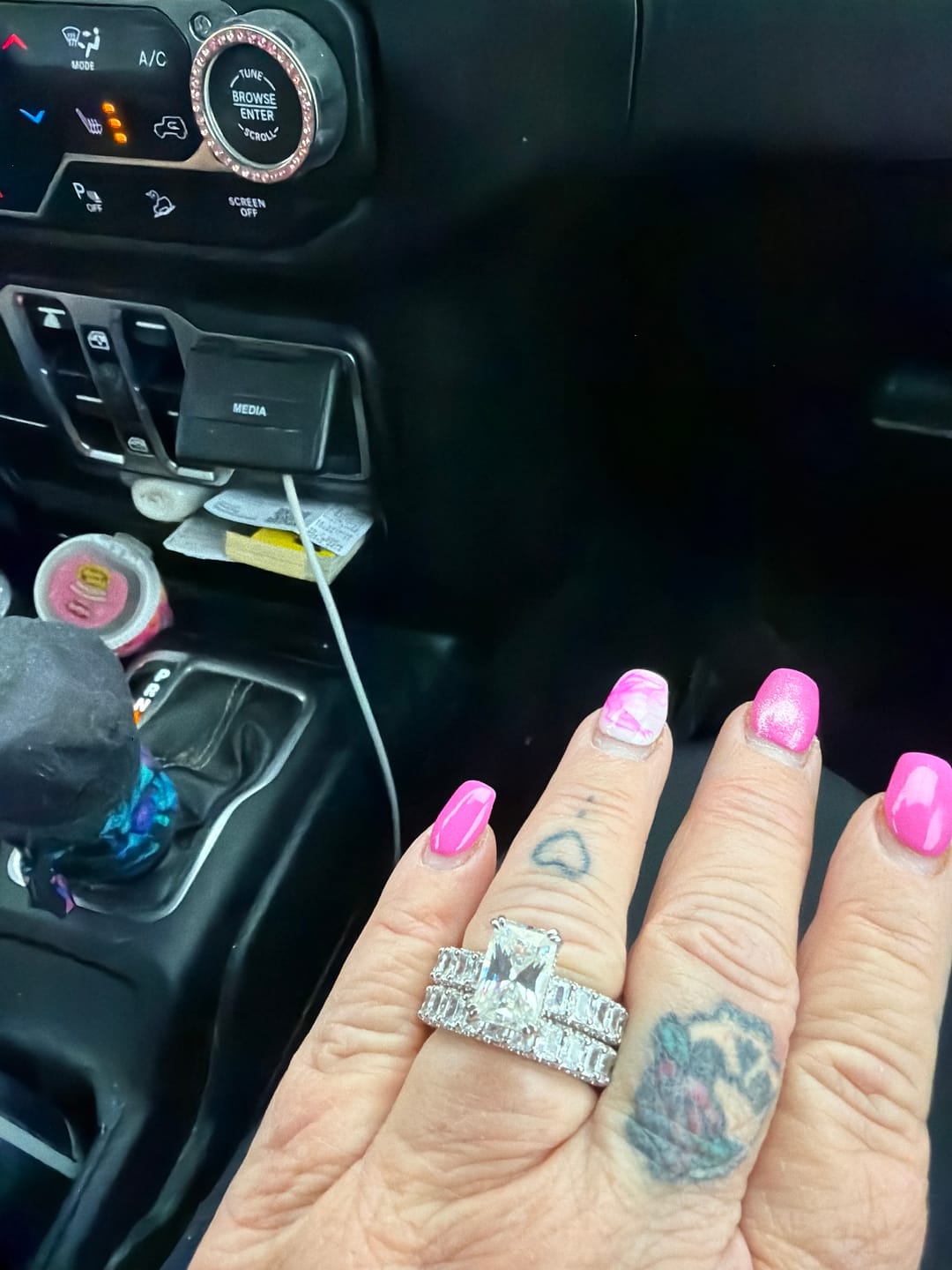 Customer photo review of Glistening-hued Radiant Cut 5.0ct Pave 925 Sterling Silver Wedding Ring Set