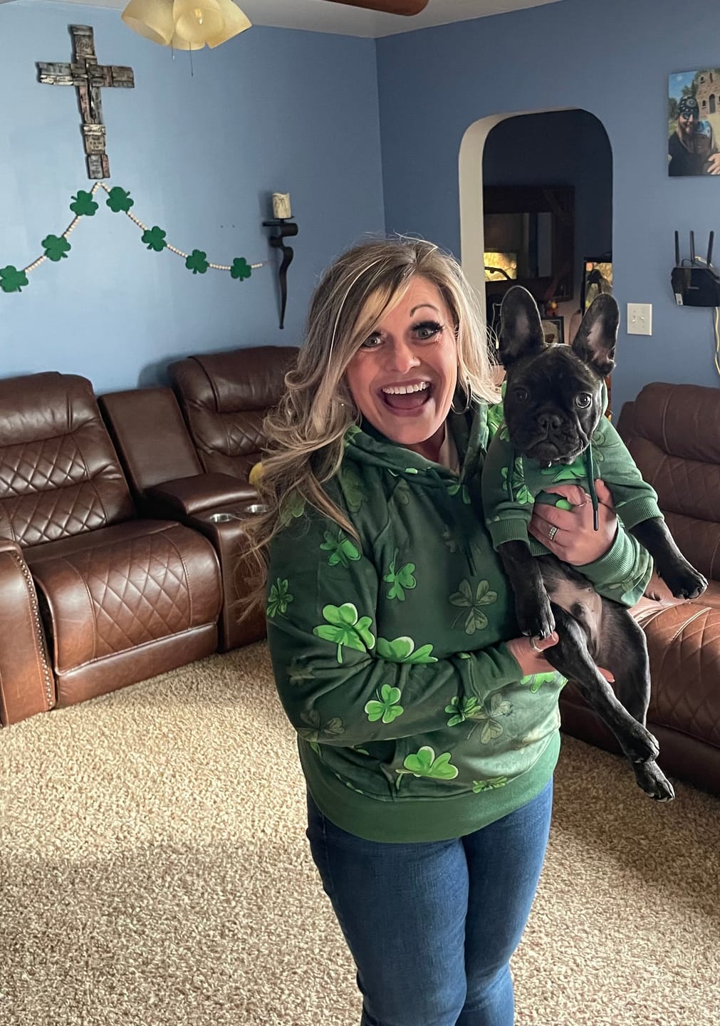 Customer photo review of St. Paddy's Dog Hoodie - Dark Green (Limited Edition)