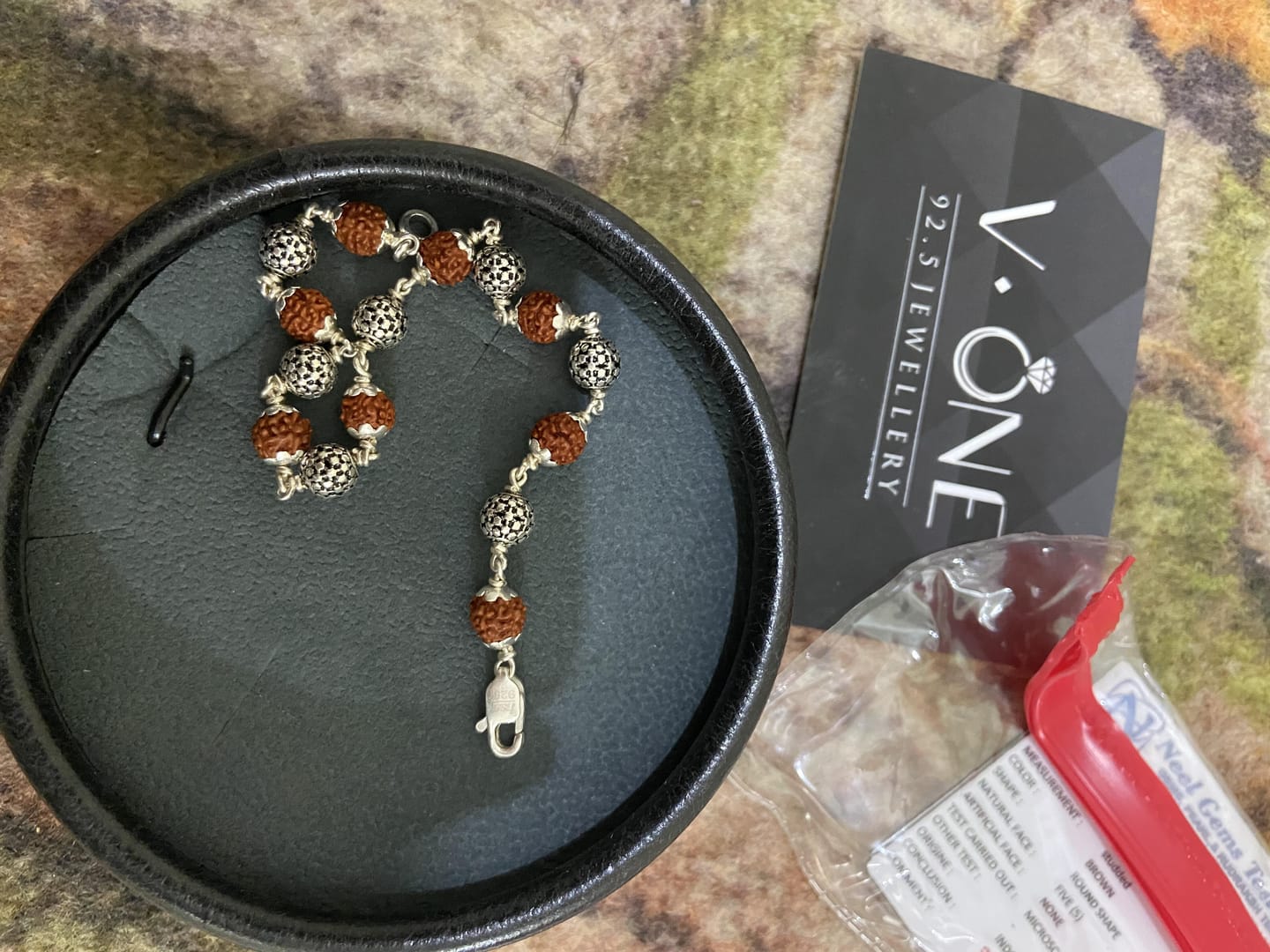 Customer photo review of Silver Patterned Rudraksha Bracelet