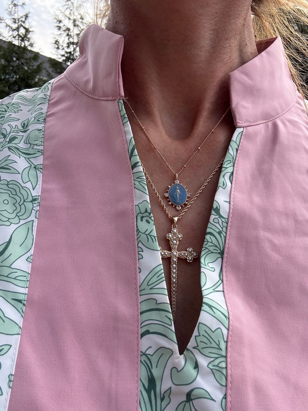 Customer photo review of Athena Pearl Cross Necklace