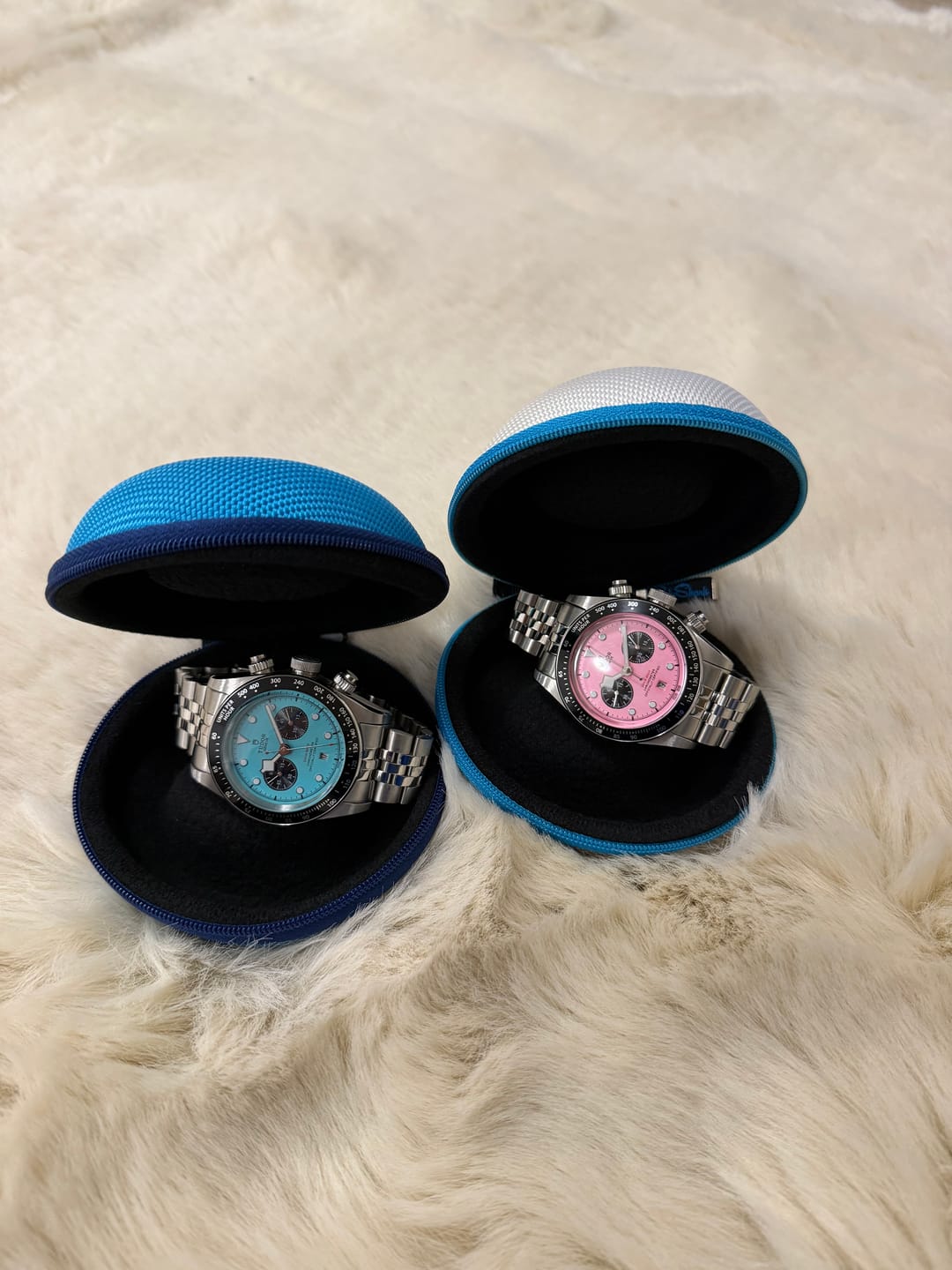 Customer photo review of The Pod - Travel Watch Case Two-Pack - Great White & Baby Blu