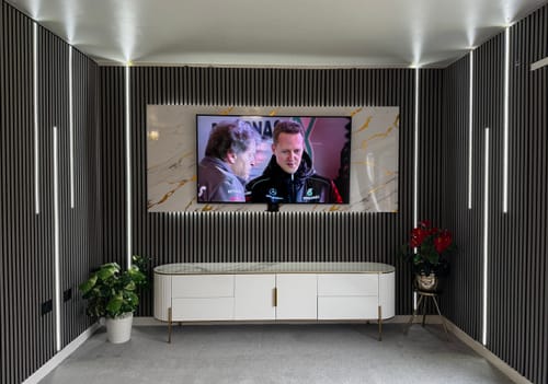 Customer photo review of Premium White Gold Marble Gloss Shower Wall Panel – 1M x 2.4M