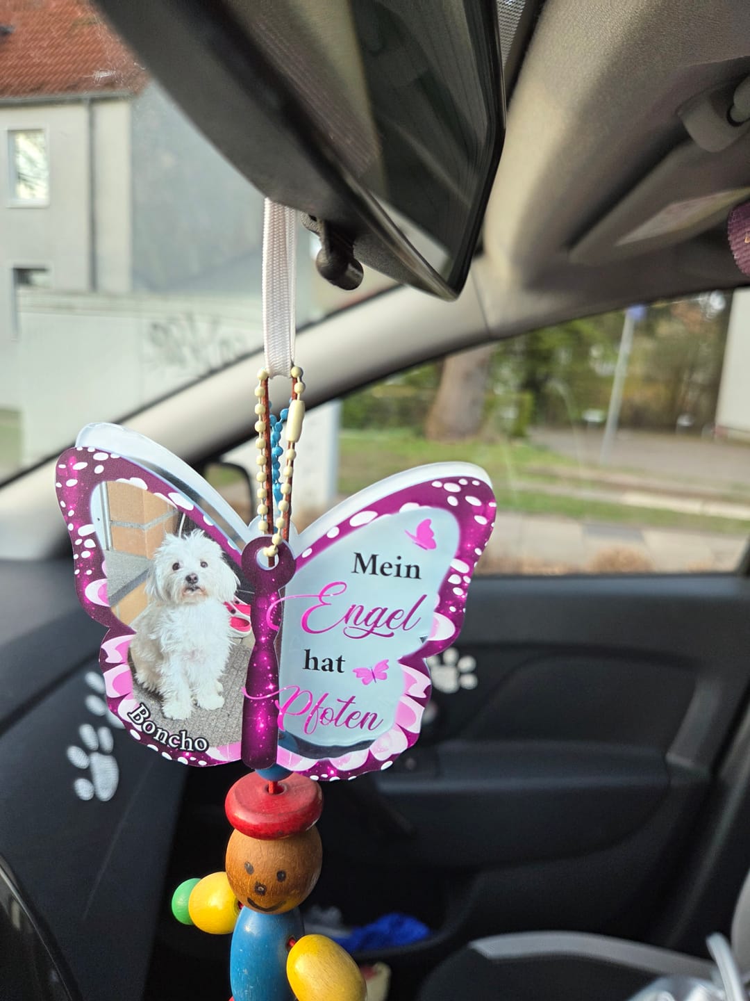 Customer photo review of Personalisierter Rückspiegel Anhänger - Schutzengel