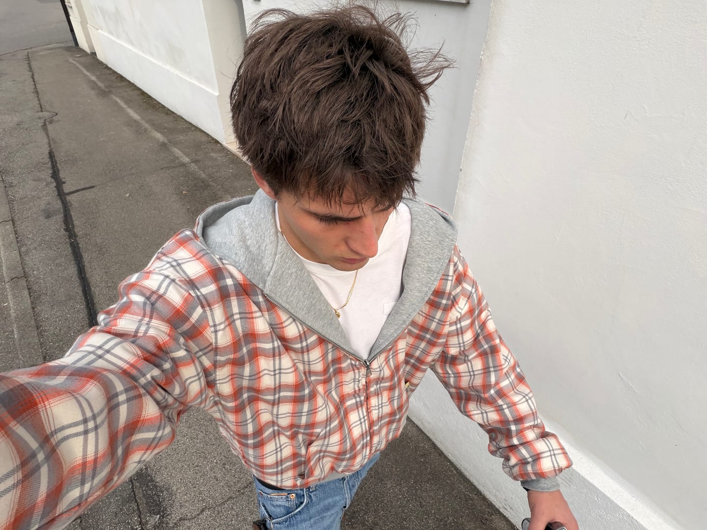 Customer photo review of Reversible Flannel Zip-Hoodie Orange